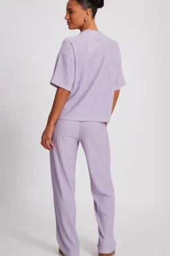Quiz Textured T-Shirt Lilac Outlet