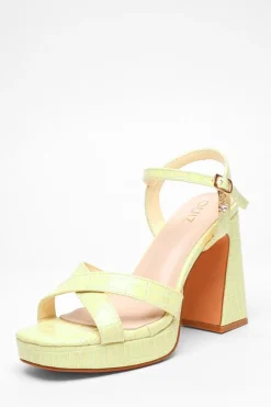Quiz Crocodile Cross Strap Platform Heeled Sandal Lime Outlet