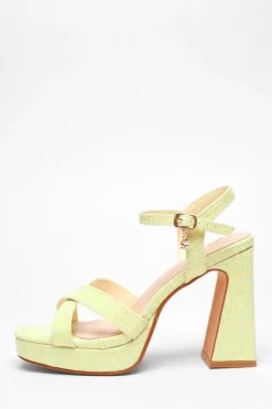 Quiz Crocodile Cross Strap Platform Heeled Sandal Lime Outlet