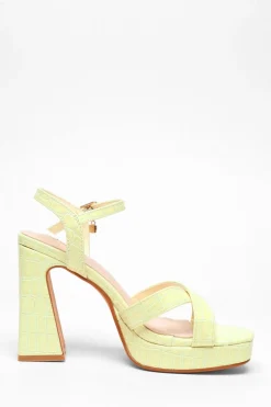 Quiz Crocodile Cross Strap Platform Heeled Sandal Lime Outlet