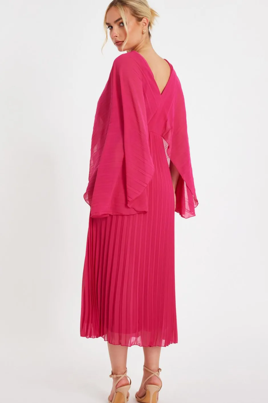 Quiz Magenta Chiffon Pleated Midaxi Dress Online
