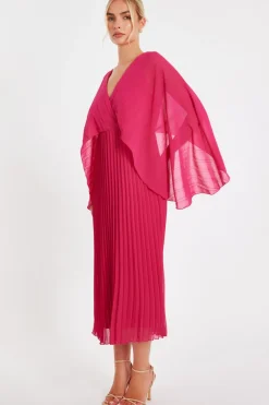 Quiz Magenta Chiffon Pleated Midaxi Dress Online