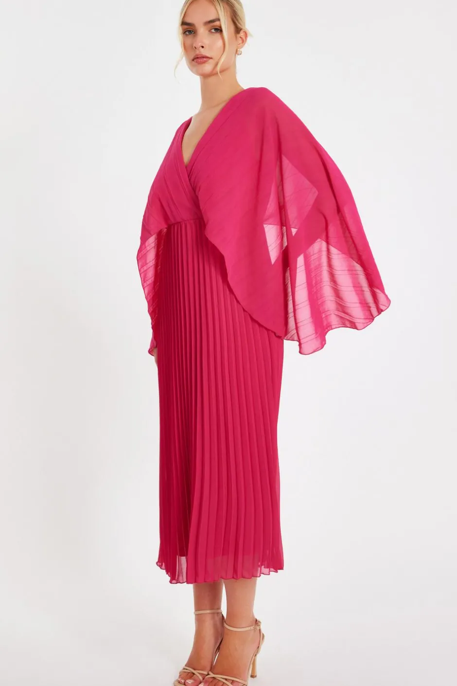 Quiz Magenta Chiffon Pleated Midaxi Dress Online
