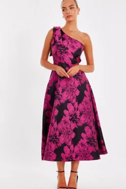 Quiz Magenta Floral Jacquard Midaxi Dress Online
