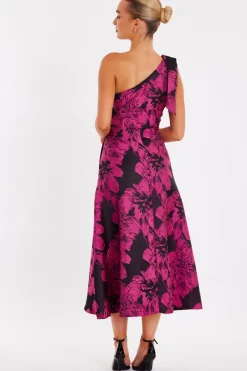 Quiz Magenta Floral Jacquard Midaxi Dress Online