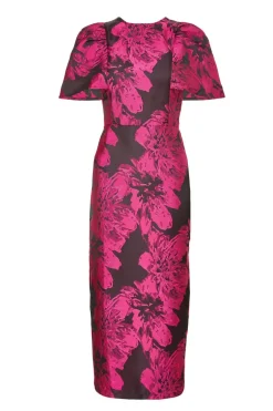 Quiz Magenta Floral Short Sleeve Midaxi Dress New