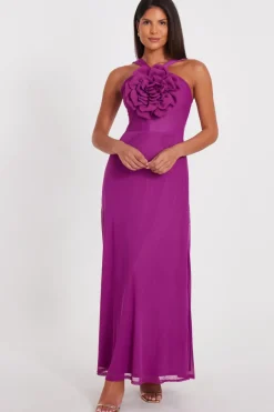 Quiz Magenta Mesh Corsage Maxi Dress Sale
