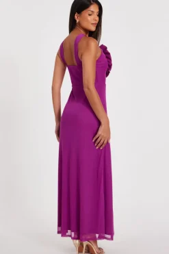 Quiz Magenta Mesh Corsage Maxi Dress Sale