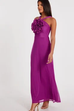 Quiz Magenta Mesh Corsage Maxi Dress Sale