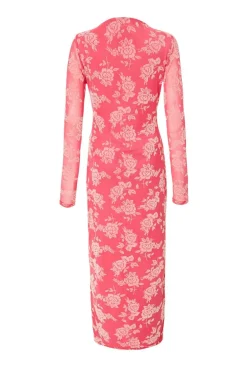 Quiz Magenta Mesh Floral Midaxi Dress Outlet