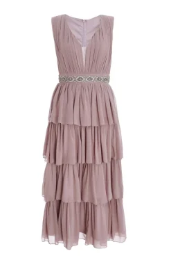 Quiz Mauve Chiffon Tiered Midi Dress Outlet