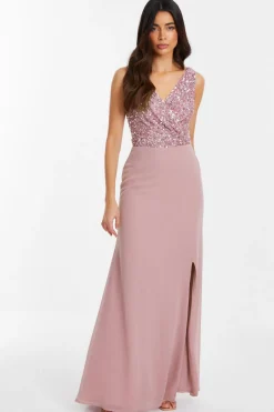 Quiz Mauve Embellished Chiffon Maxi Dress