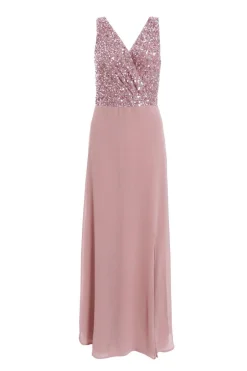 Quiz Mauve Embellished Chiffon Maxi Dress