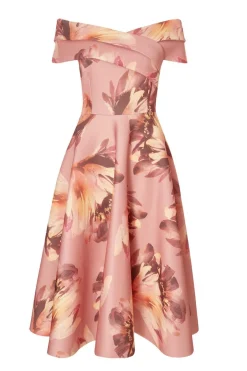 Quiz Mauve Floral Bardot Midi Dress Discount