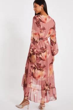 Quiz Mauve Floral Dip Hem Midaxi Dress Discount