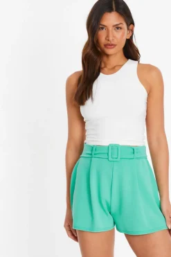 Quiz Mint High Waisted Belted Shorts Outlet