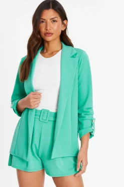 Quiz Mint Ruched Sleeve Tailored Blazer Best