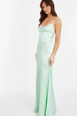 Quiz Satin Cross Back Maxi Dress Mint