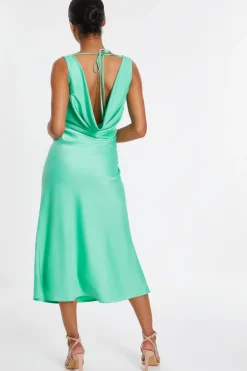 Quiz Mint Satin Slip Midi Dress Sale