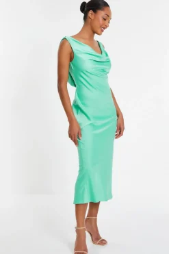 Quiz Mint Satin Slip Midi Dress Sale