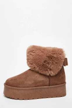 Quiz Faux Suede Ankle Boots Mocha Outlet