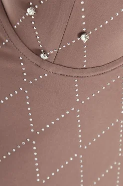 Quiz Rhinestone Bodycon Midi Dress Mocha Hot