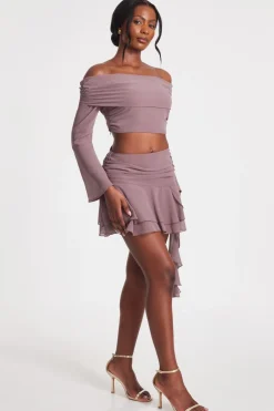 Quiz Mocha Ruffle Mini Skirt Clearance