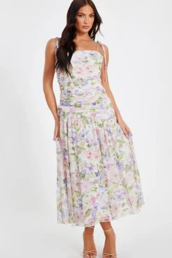 Quiz Multi Chiffon Ruched Midaxi Dress