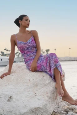 Quiz Multicoloured Animal Print Mesh Midaxi Dress Clearance