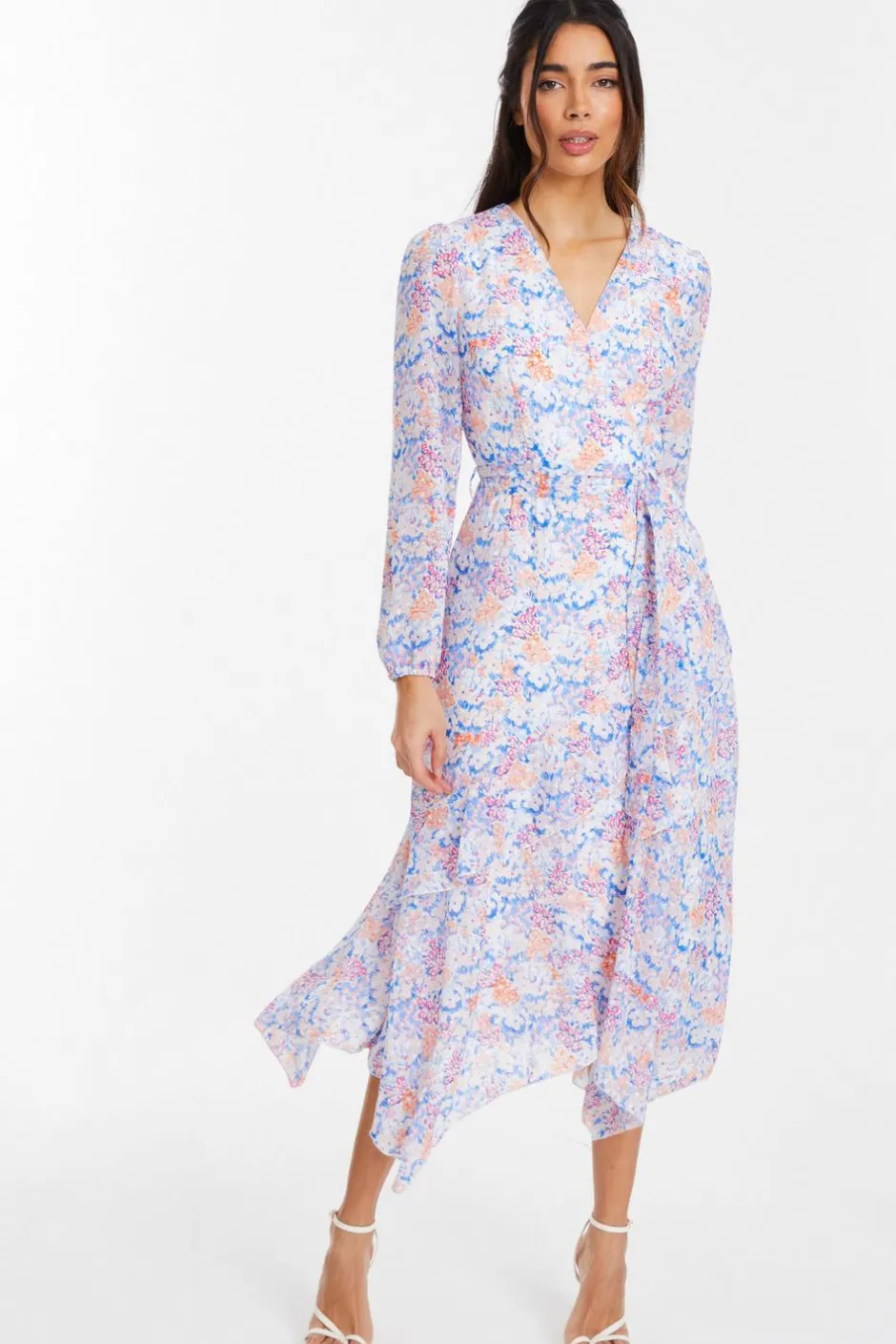 Quiz Multicoloured Ditsy Print Chiffon Wrap Midi Dress Clearance