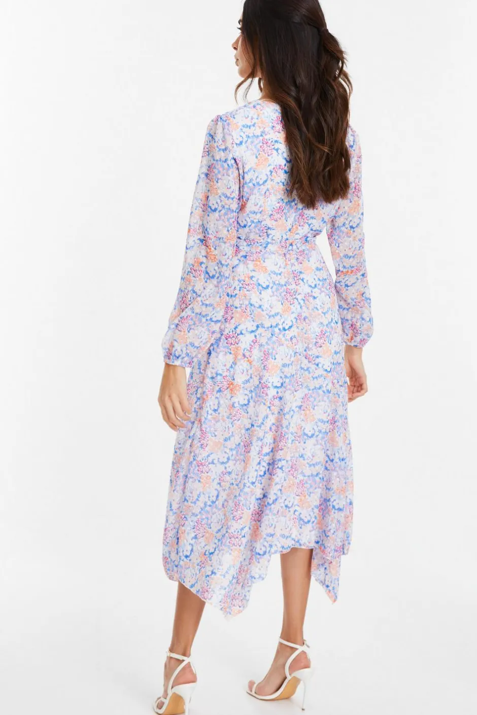 Quiz Multicoloured Ditsy Print Chiffon Wrap Midi Dress Clearance