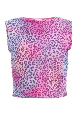 Quiz Multicoloured Leopard Print Mesh Top Clearance