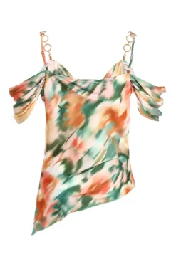 Quiz Multicoloured Marble Print Satin Asymmetric Top Best
