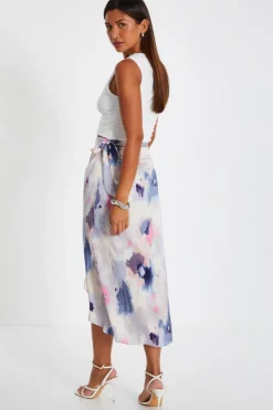 Quiz Multicoloured Marble Print Wrap Midi Skirt Clearance