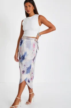 Quiz Multicoloured Marble Print Wrap Midi Skirt Clearance