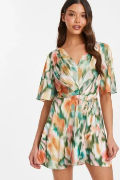 Quiz Multicoloured Marble Print Satin Playsuit Discount