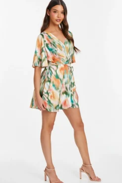 Quiz Multicoloured Marble Print Satin Playsuit Discount