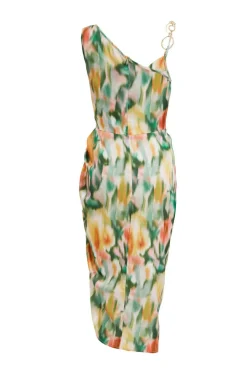 Quiz Multicoloured Satin Marble Print Ruched Midi Dress
