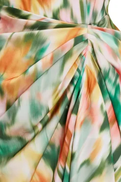 Quiz Multicoloured Satin Marble Print Ruched Midi Dress