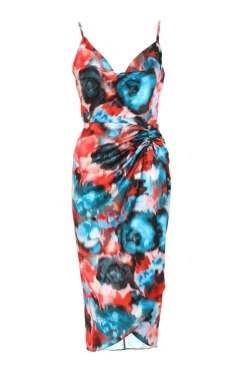 Quiz Multicoloured Satin Smudge Print Wrap Midi Dress Clearance