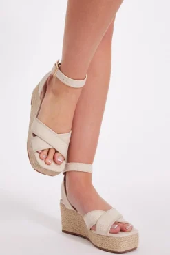 Quiz Natural Cross Strap Wedges Sale