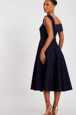 Quiz Asymmetric Skater Dress Navy Hot