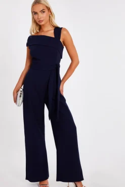 Quiz Navy Asymmetric Wide Leg Jumpsuit Outlet