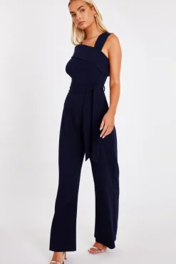 Quiz Navy Asymmetric Wide Leg Jumpsuit Outlet