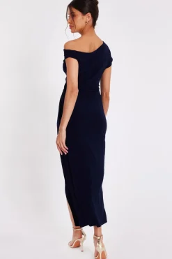 Quiz Navy Asymmetric Wrap Midaxi Dress