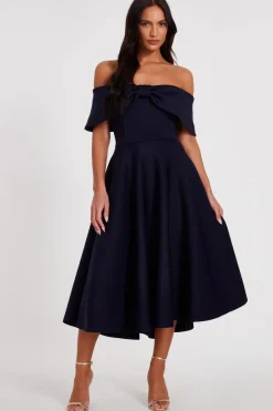 Quiz Navy Bardot Bow Skater Dress New