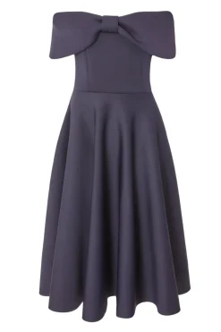 Quiz Navy Bardot Bow Skater Dress New