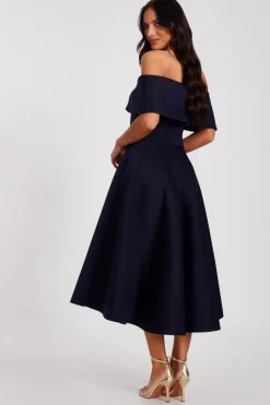 Quiz Navy Bardot Bow Skater Dress New