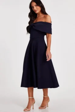 Quiz Navy Bardot Bow Skater Dress New