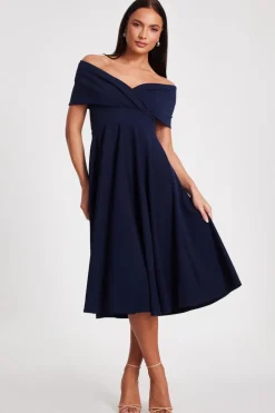 Quiz Bardot Midi Dress Navy Outlet